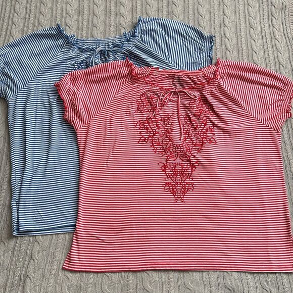 Faded Glory 2 Striped Oversized Tees with embroidery - Picture 2 of 11